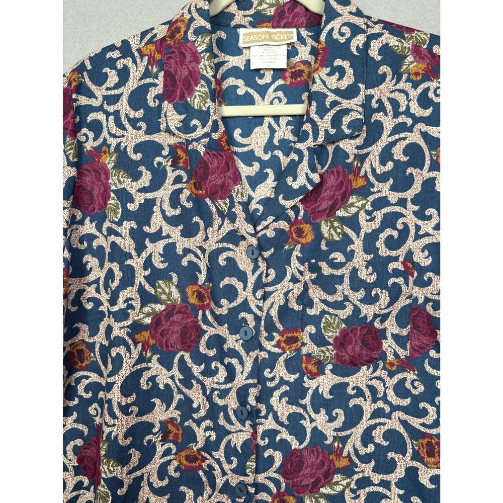 Season Ticket Vintage Dark Floral 2X Short Sleeve Camp Collar Blouse - Picture 2 of 13